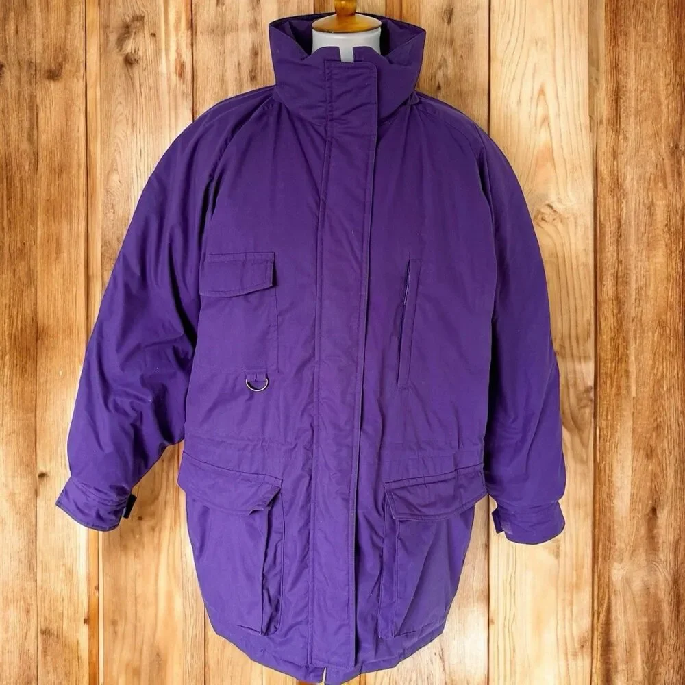 Vtg Eddie Bauer Goose Down Snowline Parka Coat Women's Sz XL Dark Purple Puffer
